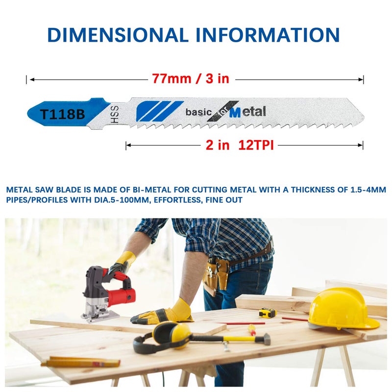 TAROSE 10-Piece T118B 3 Inch 12 TPI Assorted T-Shank Jig Saw Blades Set for Cutting Metal - Image 3
